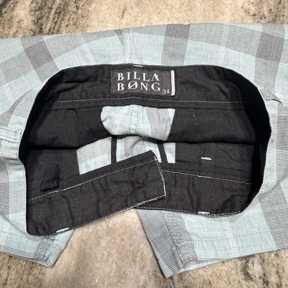 Billabong Shorts Mens 31 Woven Plaid Blue Gray Double Standard Surf Skate VTG